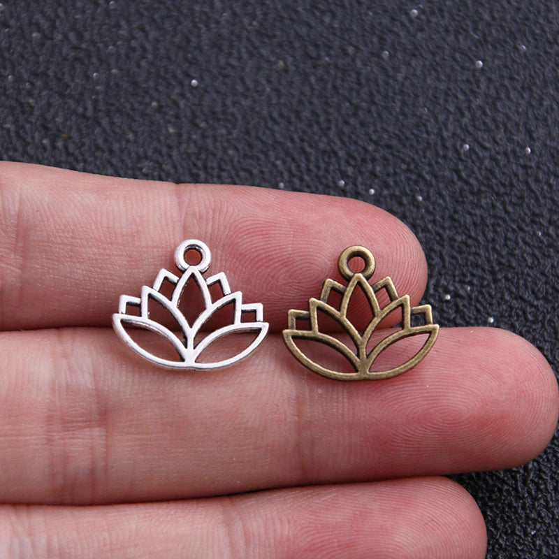 30pcs 14*16mm two color Lotus Flower Head Meditation Yoga Pendants for Jewelry Making DIY Handmade Craft