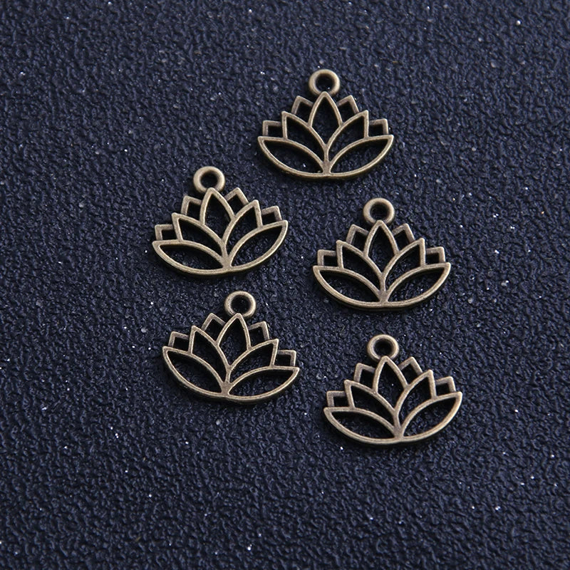 30pcs 14*16mm two color Lotus Flower Head Meditation Yoga Pendants for Jewelry Making DIY Handmade Craft