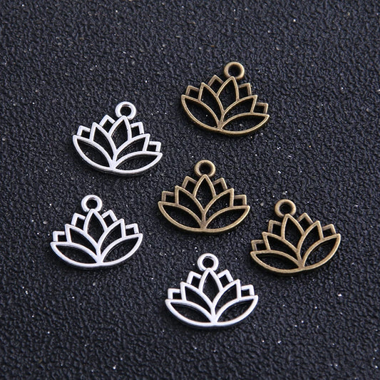 30pcs 14*16mm two color Lotus Flower Head Meditation Yoga Pendants for Jewelry Making DIY Handmade Craft