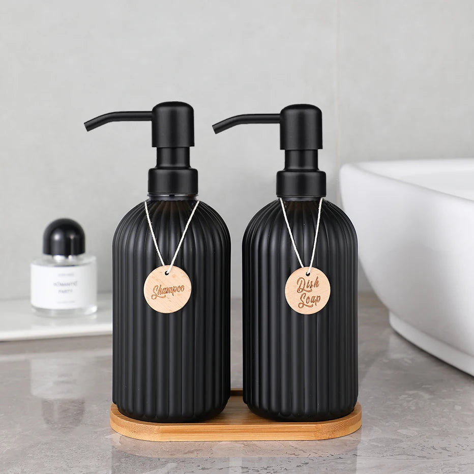 Refillable Shampoo Dispenser with Stainless Steel Pump Shampoo Conditioner Body Wash Hands Dishes Soap Bottle