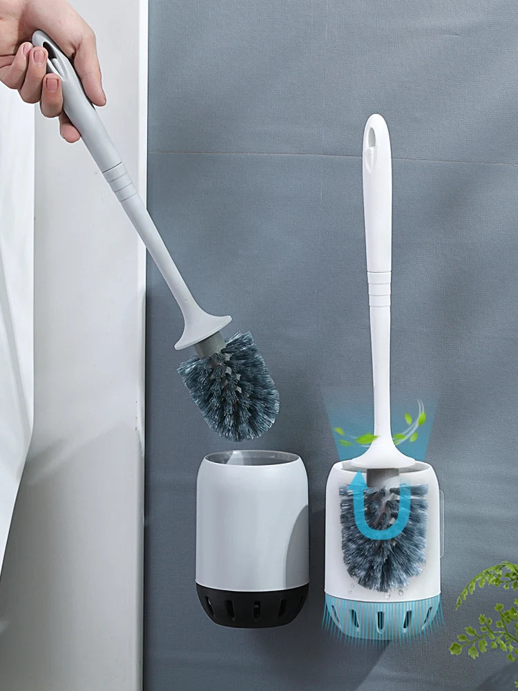 WORTHBUY Punch-Free Toilet Brush With Holder Plastic Cleaning  Brush Wall-Mounted Toilet Wash Brush Bathroom Accessories