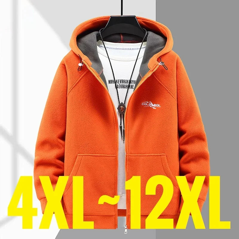 2024 Men's Hooded Shirt Long Sleeve Thickened Polar Fleece Zip-up Hoodies Warm Autumn Winter Jacket Male Big Size 12XL 10XL Plus