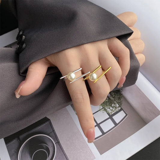 925 Sterling Silver Geometry Pearl Rings For Women Wedding Luxury Jewelry Gift Female Cheap   Jewellery