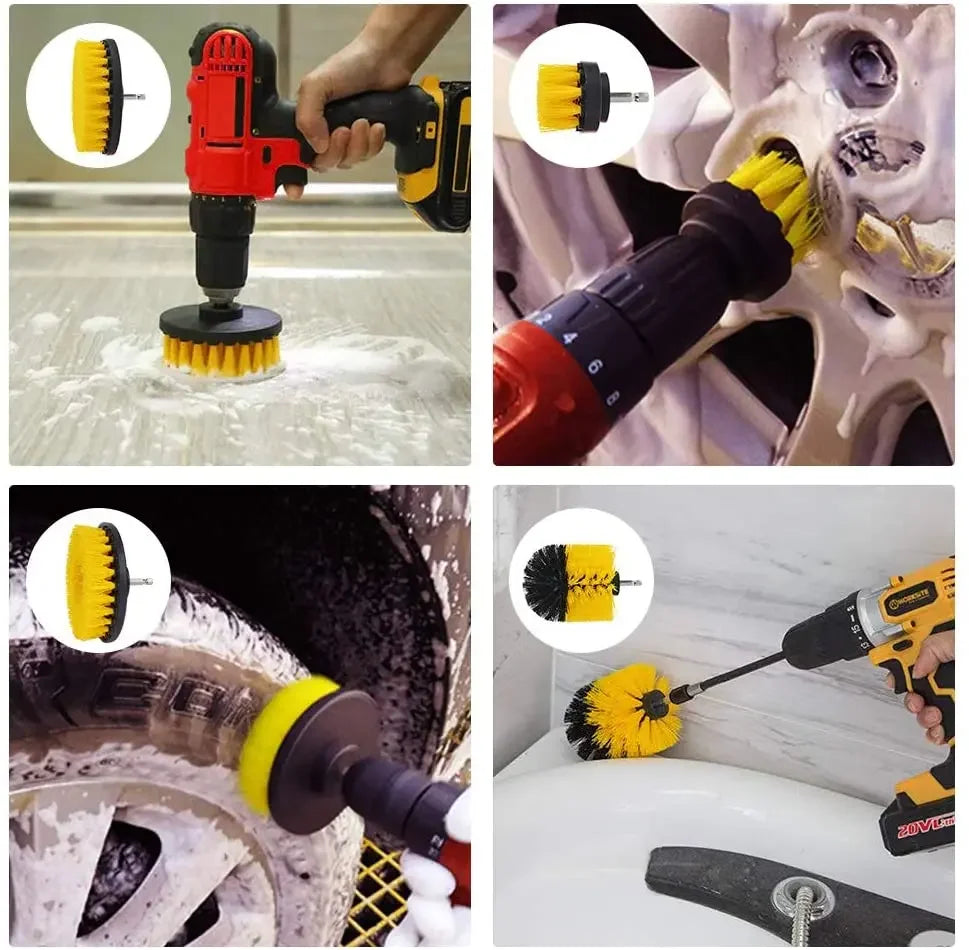 2/3.5/4/5'' Electric Drill Scrubber Brush Power Brush Set Kit Car Soft Brush Drill Kit Bathroom Kitchen Auto Care Cleaning Tools